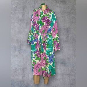 Vintage 90s Victoria’s Secret Floral Satin Robe – Terry Cloth Lined Gold Label
